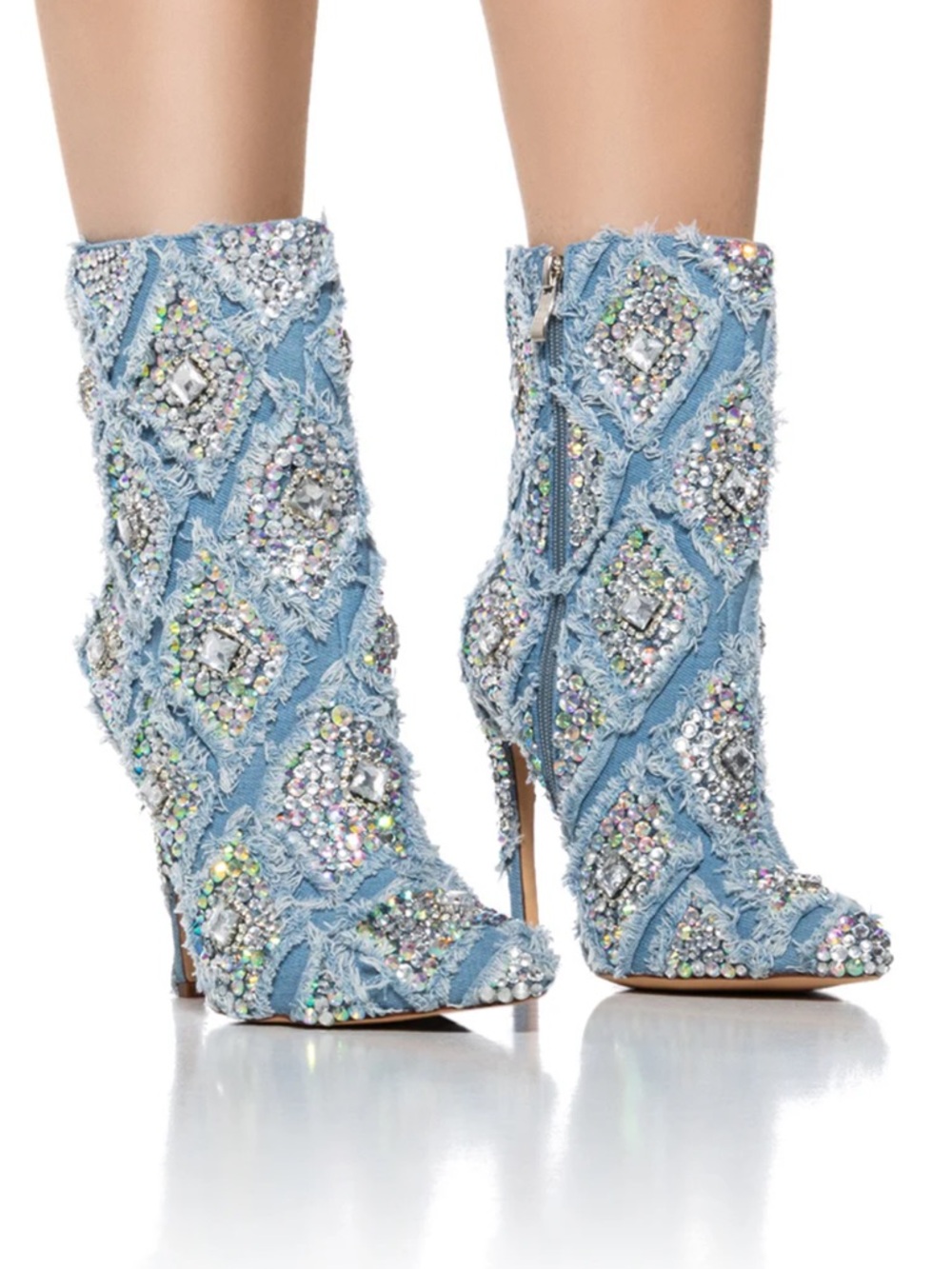 NWOT Azalea Wang Yosha Denim Embellished Bootie 8